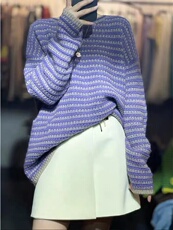 拼色圆领时尚套头简约纯色针织衫2024年秋季，女装羊毛衫，百纯羊绒