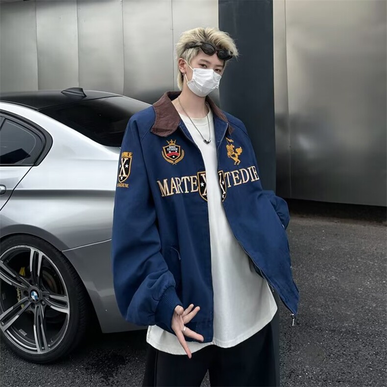 大码徽章刺绣哈林顿夹克男潮牌街头美式复古飞行工装外套,男装夹克,四季星座505