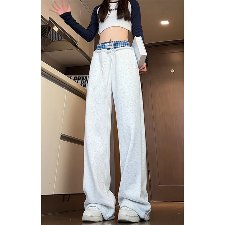 特批P35无差价2025高级感格子撞色腰拼接时尚中性大码阔腿裤K1943，男装休闲裤，电商A001-1