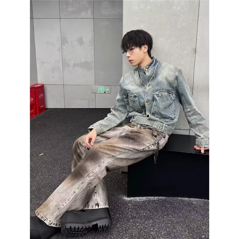 6996-P78牛仔重工刺绣渐变夹克气质百搭新款慵懒时尚日系ins,男装夹克,电商B323A