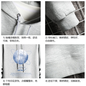 WY2241-P35 纯连帽卫衣男大码运动帽衫宽松薄 网格图片