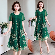 240斤220特大码女装胖mm260加肥加大300棉绸遮肚子中长款连衣裙夏，女装连衣裙，缘衣格