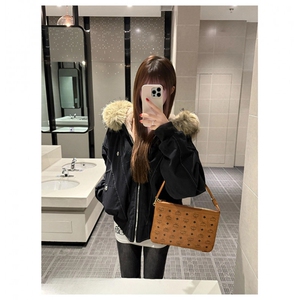 现货重磅boxy短款棉衣座山雕大毛毛领男女棉服水洗工装厚外套图片