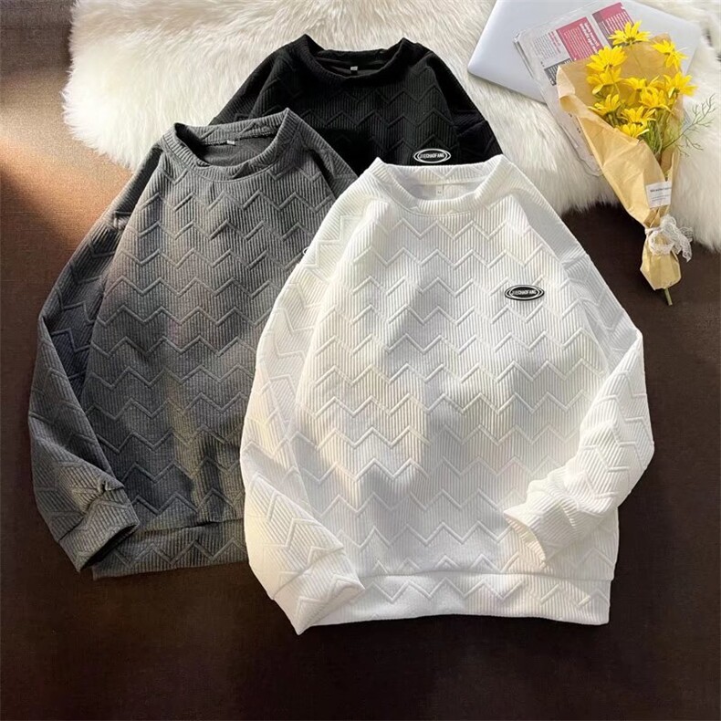 C华夫格卫衣男春秋季新款潮牌立体圆领宽松休闲外套  W2346-P28图片
