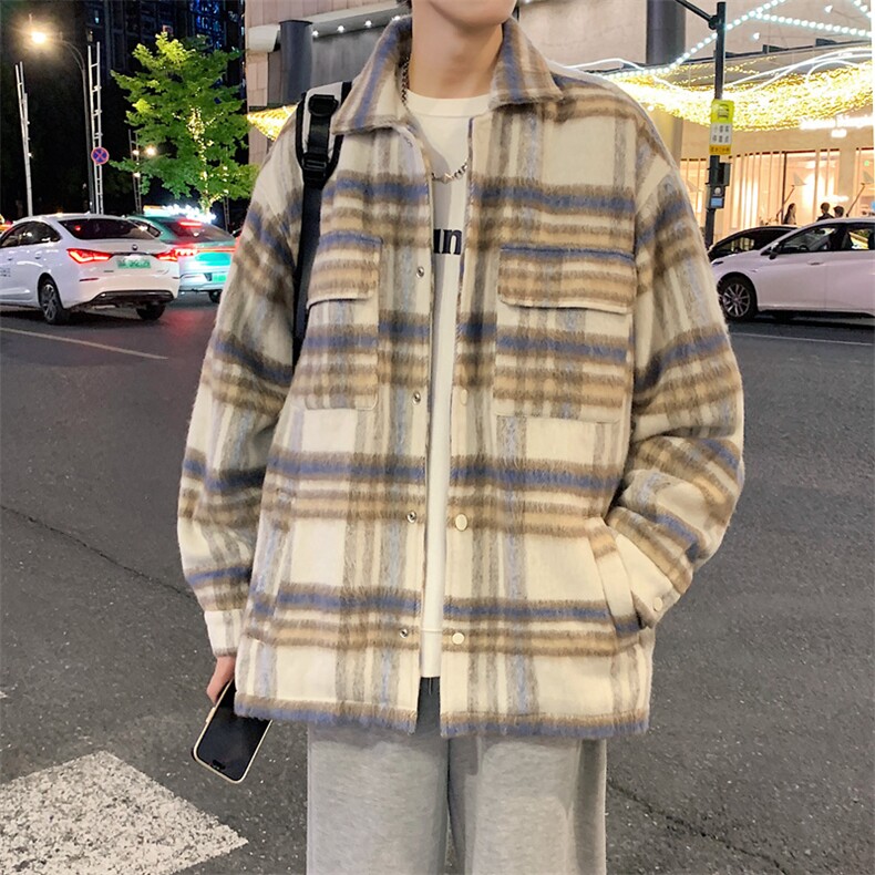 夜景毛呢格子大衣男冬季复古潮牌韩系呢子夹克外套F1236特P90,男装夹克,星座309（原A406）