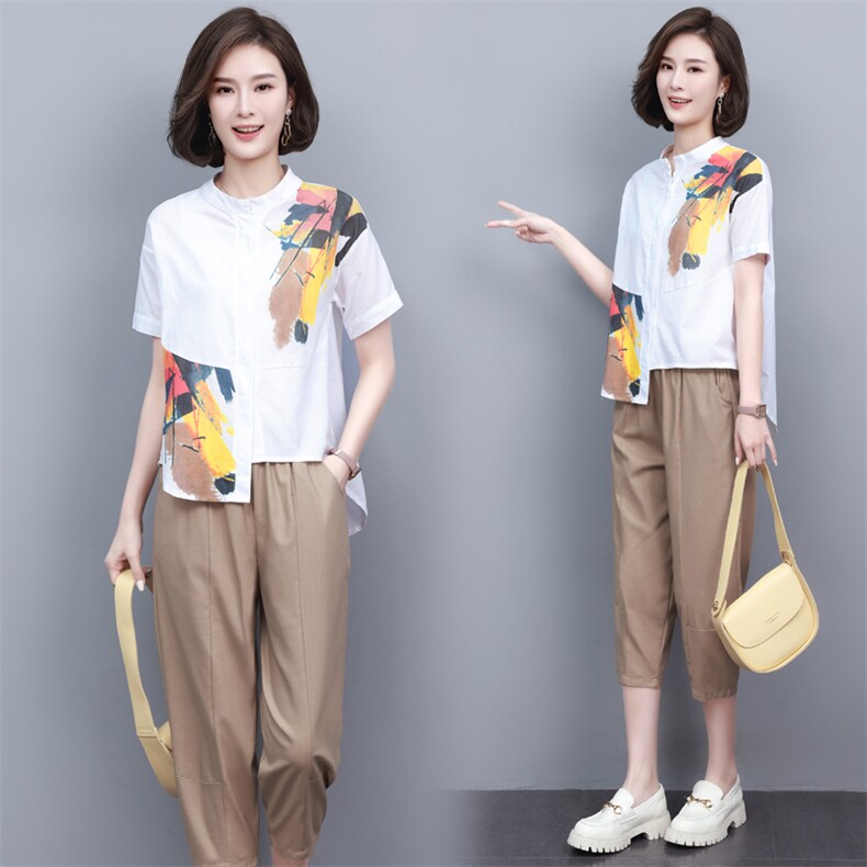 休闲棉麻职业套装夏天2025新款时髦显瘦洋气减龄妈妈两件套女装潮，女装套装/套裙，璐依舞