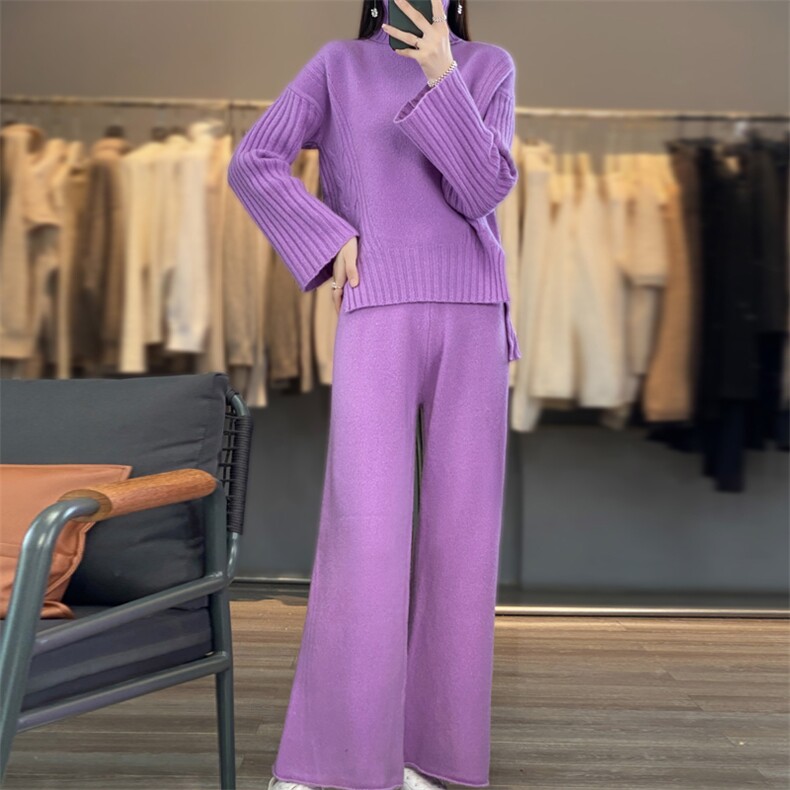 纯色套装女2024年秋季新款潮牌针织两件套,女装套装/套裙,鹿一羊绒