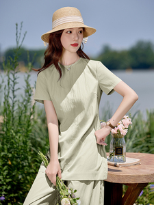 时尚简约休闲套装女2026夏新款气质减龄显瘦短袖上衣阔腿裤两件套图片