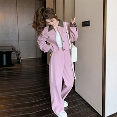 撞色设计工装牛仔套装女春秋2025新款高级感超火减龄两件套爆款，女装套装/套裙，2C305