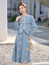 2026春季新款重工刺绣新中式G风流行的漂亮半身裙两件套套装，女装套装/套裙，伊仟回