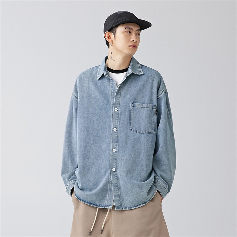 日潮牛仔衬衫男2025春季新款情侣宽松水洗衬衣外套J3592-P65控108,男装衬衫,电商A362