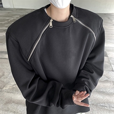 美式复古高街拉链设计感宽松垫肩圆领卫衣男女上衣-WY2412-P68，男装卫衣，电商B289