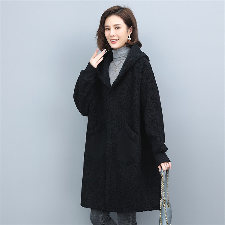 2022冬季新款女装时尚休闲保暖宽松舒适中长款亮面颗粒绒女,女装羊羔毛/颗粒绒,叶笙衣