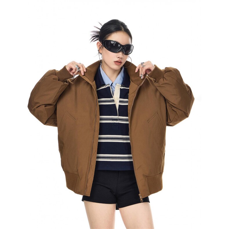现货26春装美拉德立领飞行夹克纯色复古廓形高街棒球服外套,男装夹克,电商A486-1