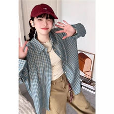 TC767-P45蓝色格子衬衫上衣女2026新款夏季薄款慵懒风，男装衬衫，星座617A-2