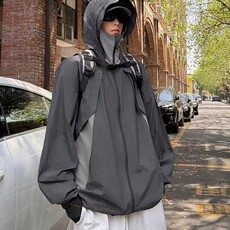 美式复古深灰色活片裁剪upf50防晒衣男款夏季cleanfit连帽防晒服，男装夹克，星座506A