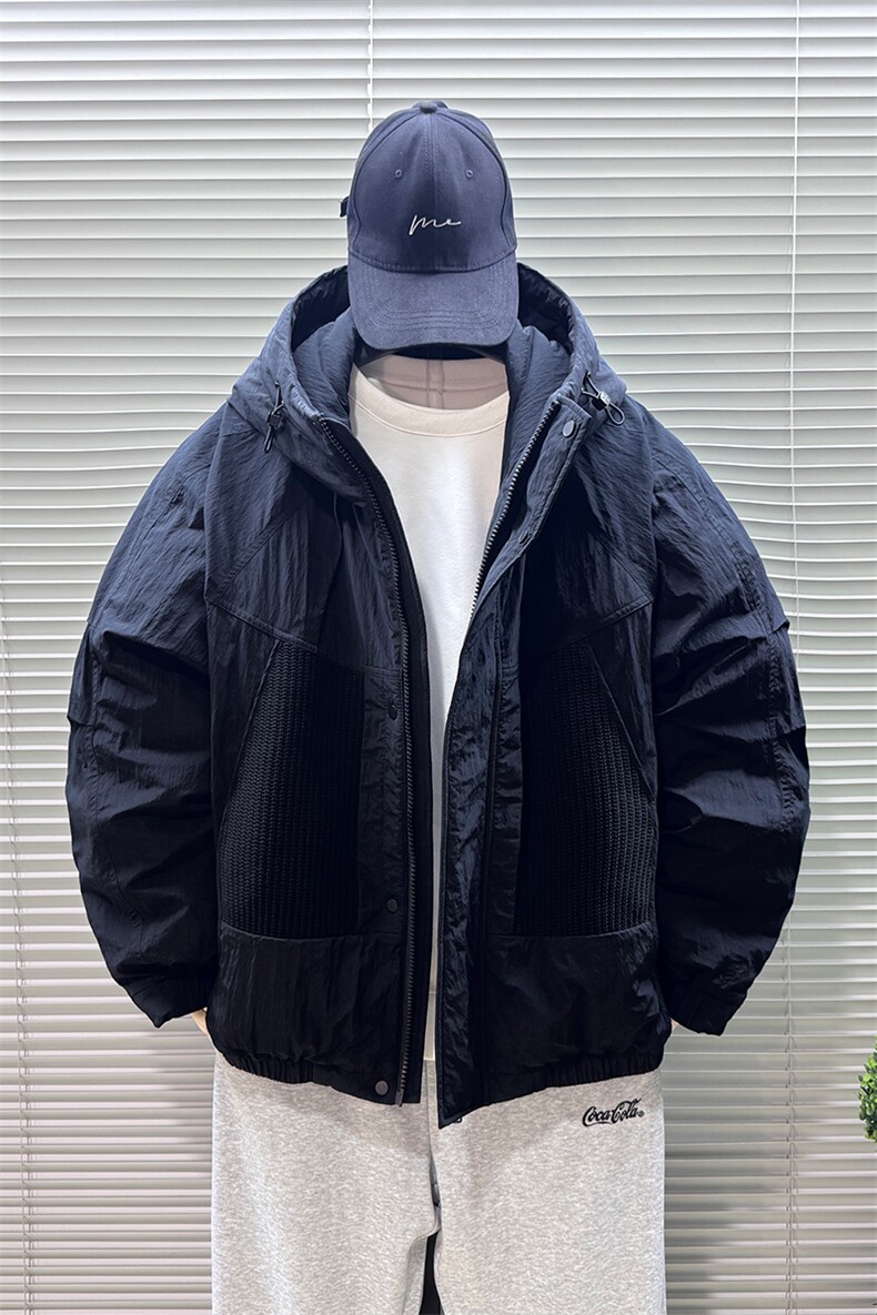 2025新标90白鸭绒短款连帽加厚男针织拼接羽绒服外套8626-340,男装羽绒服,钱塘708(原3018)