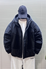 2025新标90白鸭绒短款连帽加厚男针织拼接羽绒服外套8626-340，男装羽绒服，钱塘708(原3018)