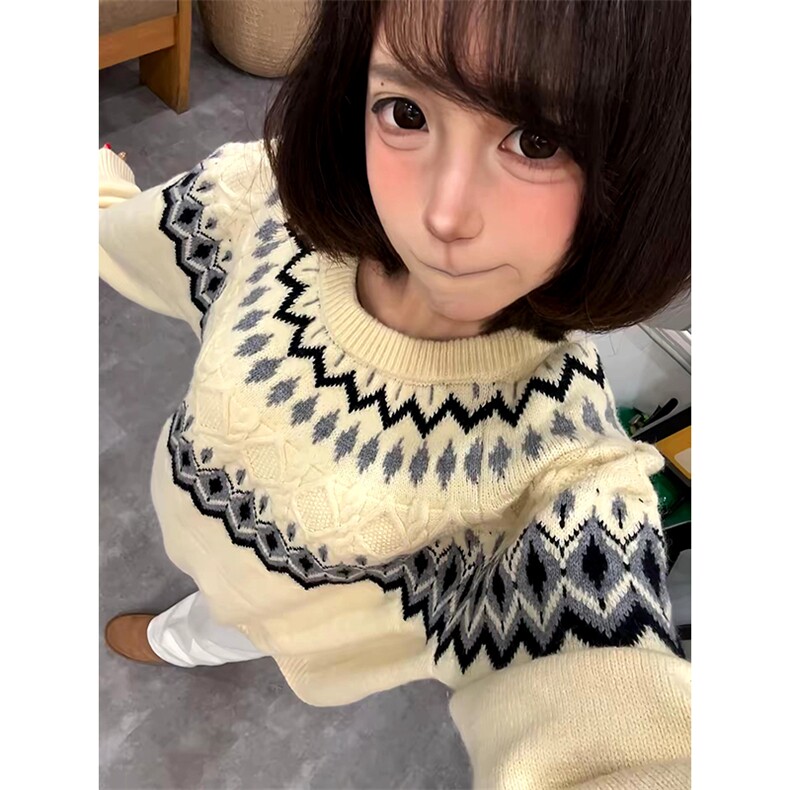 重磅秋冬装北极绒套头毛衣美式复古休闲慵懒风提花工艺针织衫外套,男装针织衫/毛衣,电商A486