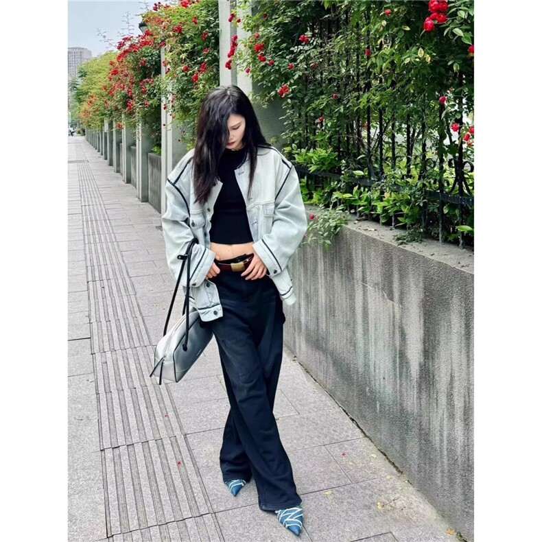 高街vibe牛仔外套女春秋港风chic潮拉链设计感小众夹克HH2567P72,男装工装外套,星座1013-5