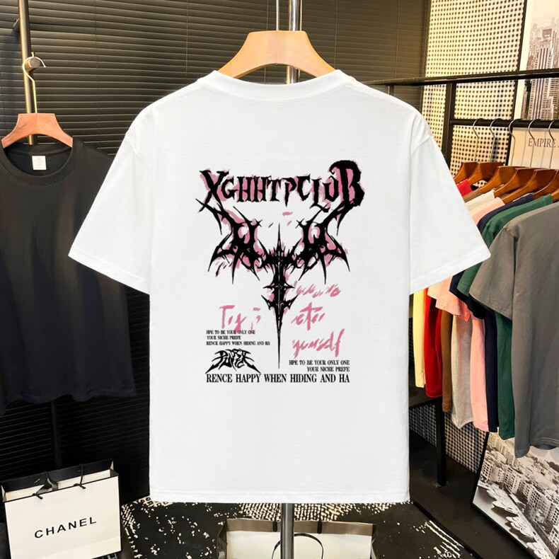 酒红色短袖T恤男生2026夏季美式复古半袖体恤潮牌高街休闲上衣服,男装T恤,星座1409-3