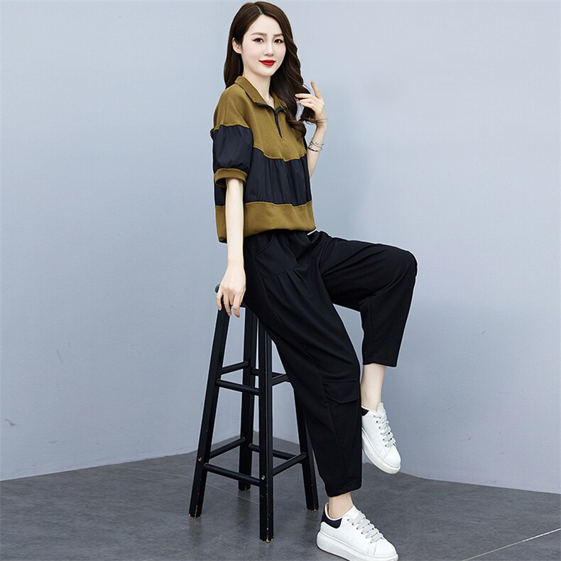 轻熟休闲套装女士2025夏季新款宽松大码蝙蝠袖上衣时尚减龄两件套,女装套装/套裙,魅影