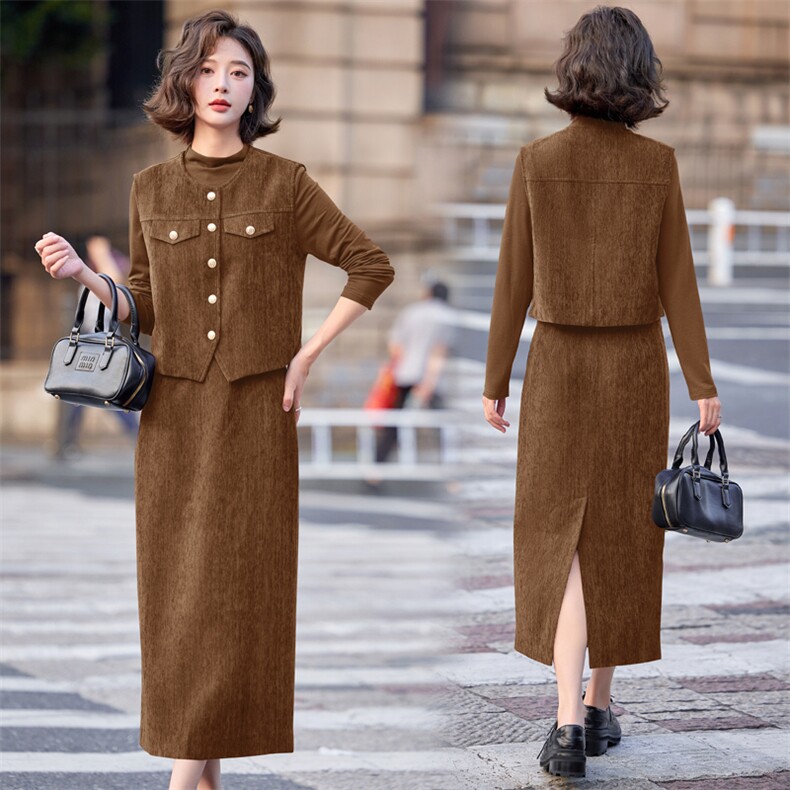 小香风马甲套装女春秋2025新款高级感显瘦时尚气质套装裙三件套，女装套装/套裙，意芙