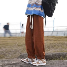 美式复古棕色休闲裤子秋季哈伦灯笼裤束脚工装裤灯芯绒裤KA768，男装休闲裤，星座1116A-1（原606A）