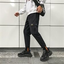 703-K170-P60港风多口袋工装休闲裤水洗全棉束脚长裤，男装休闲裤，星座703