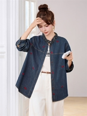 牛仔衬衫外套女中长款春季2026新款高端刺绣百搭叠穿长袖上衣，女装牛仔外套，丽影随形