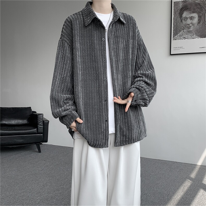 8XL-M鱼骨纹小香风衬衫男生春秋衬衣宽松慵懒垂感外套CS29009P45,男装衬衫,电商B312