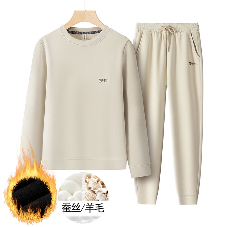 秋冬男士套装含羊毛加绒运动服长袖圆领宽松卫衣长裤两件套,男装卫衣,钱塘6003（原4033）