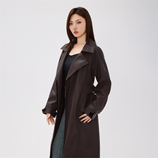 时尚过膝长款皮衣外套女秋冬洋气宽松显瘦皮衣长款风衣，女装皮衣，曼琳思菲