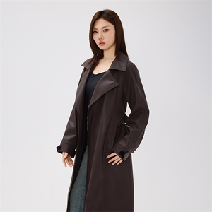 时尚过膝长款皮衣外套女秋冬洋气宽松显瘦皮衣长款风衣图片