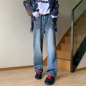 美式高街vibe复古水洗做旧牛仔裤男直筒裤子A061-W9980-P60控78图片