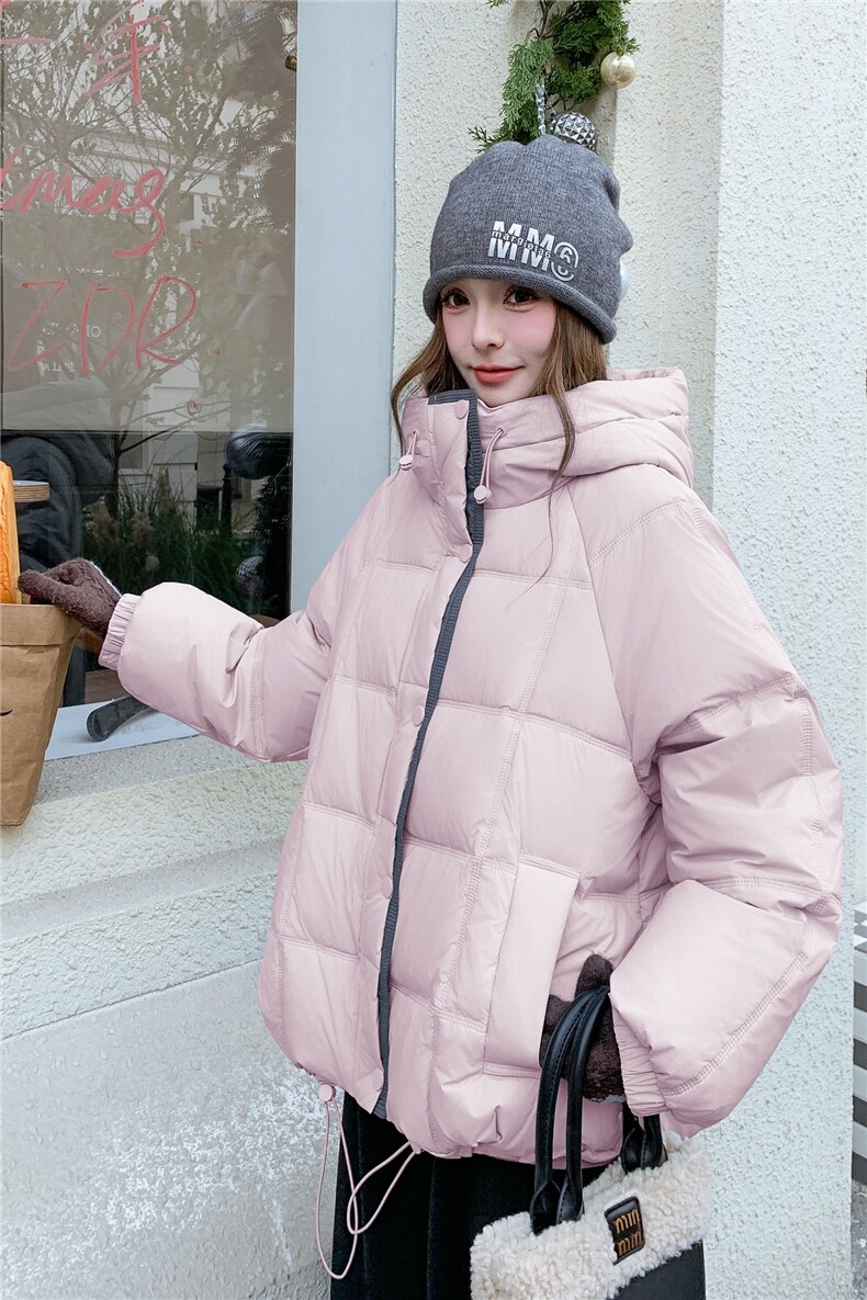 设计感连帽羽绒服女2026冬季新款小个子时尚加厚泡芙白鸭绒面包服,女装羽绒服,2C218