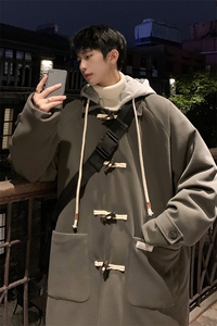 1港风牛角扣加棉呢大衣可拆卸帽大码M-5XL外套男FY8716P138控188图片