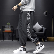 K197P30短句风百搭潮流腰果花印花春夏季休闲束脚裤运动裤学生潮，男装休闲裤，电商A026-1