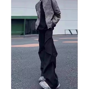 无品牌百搭潮流黑色褶皱西裤垂坠感高级感裤子男流行气质新款时尚图片