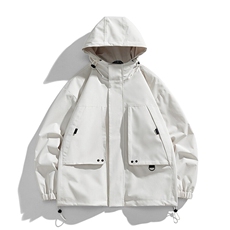 秋季冲锋衣连帽夹克男宽松落肩纯色上衣外套DSA157B-JK729-P70，男装夹克，电商A157B