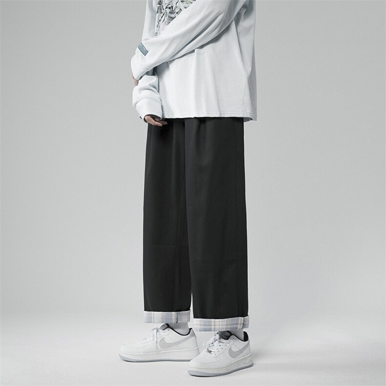 2024春夏男装新款情侣装宽松格子翻边休闲九分裤1405-1-ZY001-P45，男装休闲裤，星座715-1