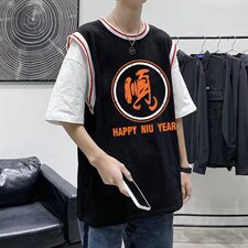 男圆领T恤宽松短袖假两件Q914P28，男装T恤，星座1116-2
