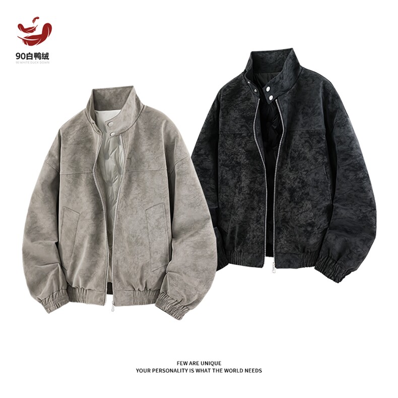 扎染羽绒服90鸭绒复古休闲保暖皮衣夹克男 D54143-TP135 不图片