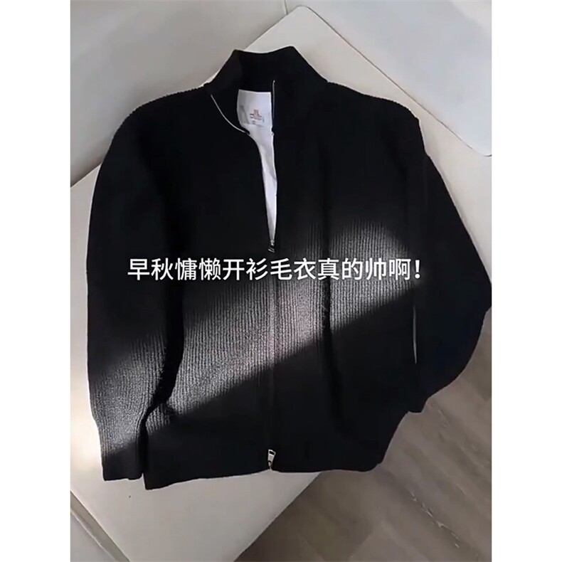 重磅秋冬北极绒双拉链毛衣开衫美式复古休闲慵懒风宽松针织衫外套图片