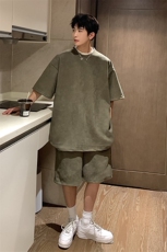 1港风模麂皮绒大码M-5XL短TDT8766P23DK8767P32套装TZ8757P55，男装休闲套装，星座226-2