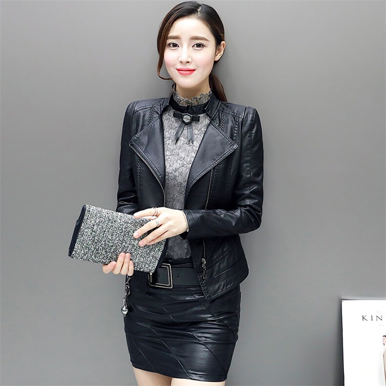 春冬新款PU皮外套女装修身显瘦时尚百搭韩版,女装皮衣,江南女神