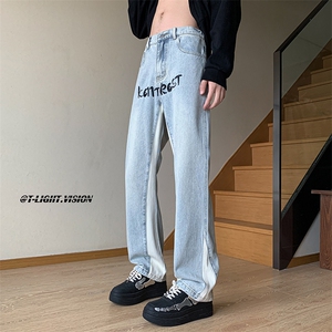 B221 美式ins高街小众刺绣拼接直筒小脚牛仔裤 LK23034-P65 控88图片