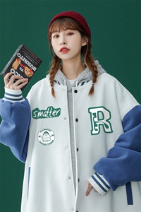 中性风秋季简约拼接美式复古棒球服外套夹克ins潮 G113 P65控88图片