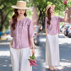 时尚休闲套装女2025夏季新款高级感时髦洋气宽松显瘦阔腿裤两件套，女装套装/套裙，魅影