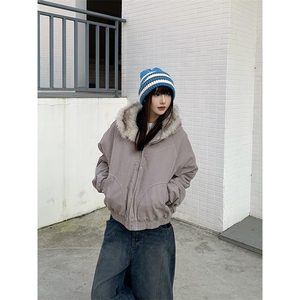 现货高品质美式高街冬季重磅硬挺短款座山雕毛领棉衣男女加厚外套图片